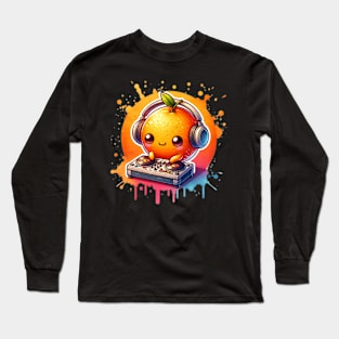 Watercolor Kawaii Orange DJ Long Sleeve T-Shirt